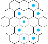 A regular hexagonal grid with 8 cells selected